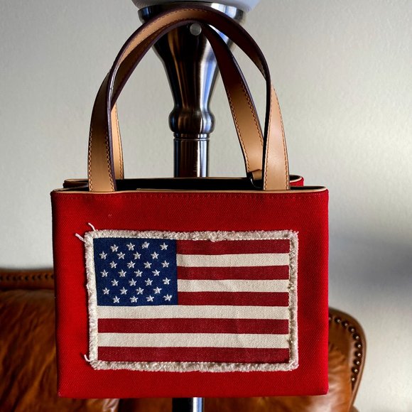 Q &A USA American Flag Patriotic Fourth of July Small Canvas Handbag - Picture 3 of 3
